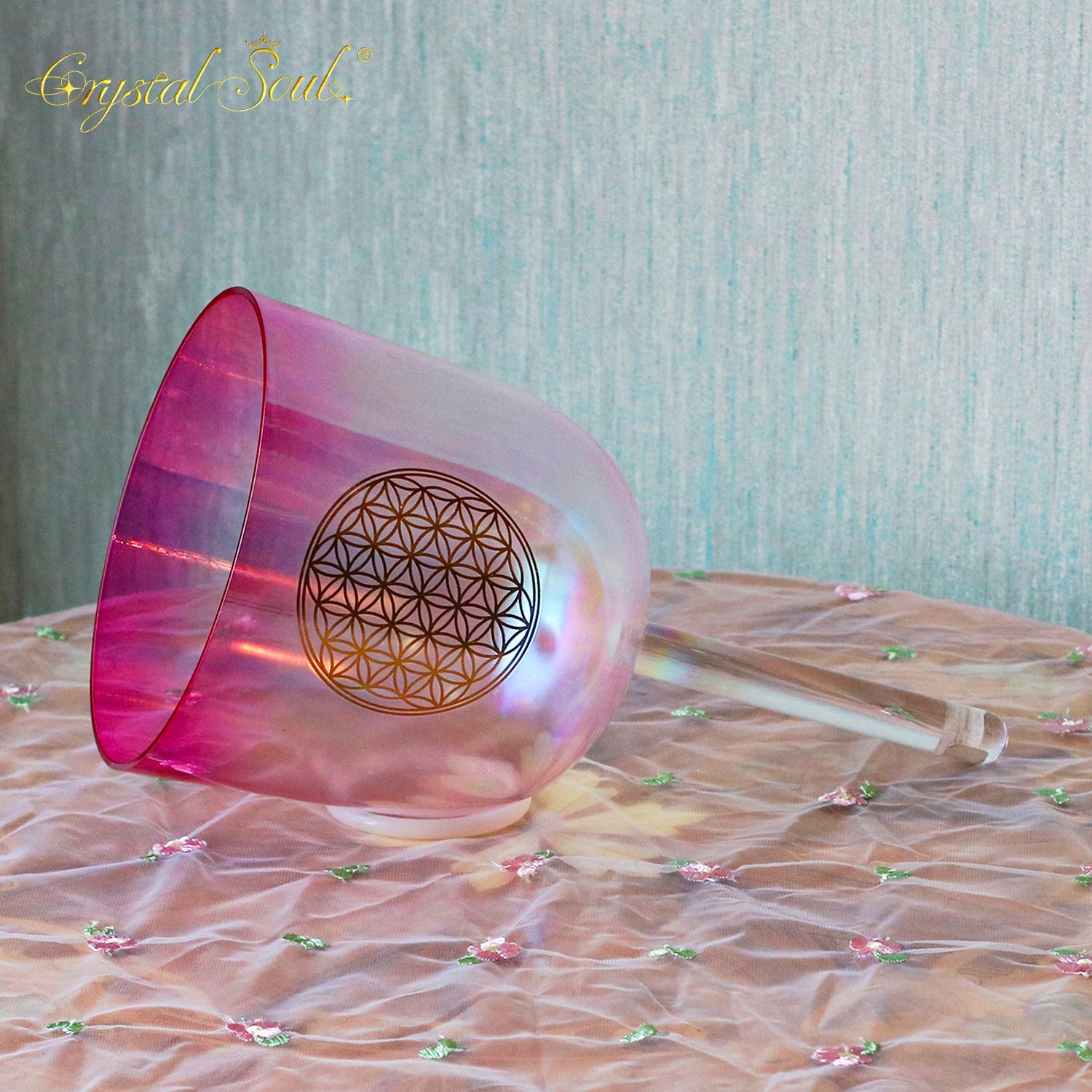 Crystal Soul Pink Gradient Flower of Life Handle Alchemy Crystal Bowl
