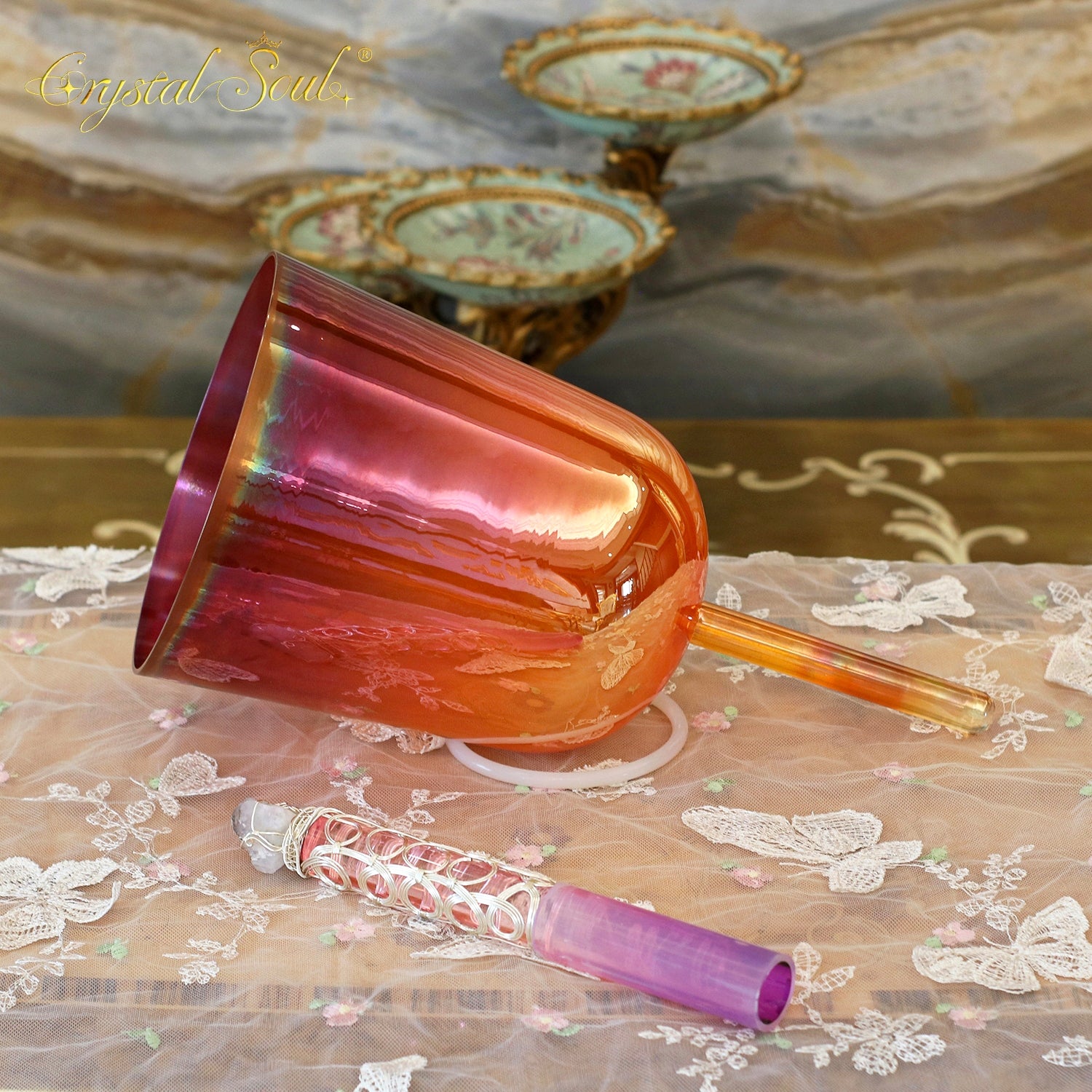 Crystal Soul Precious Metal Platinum Handle Alchemy Crystal Bowl