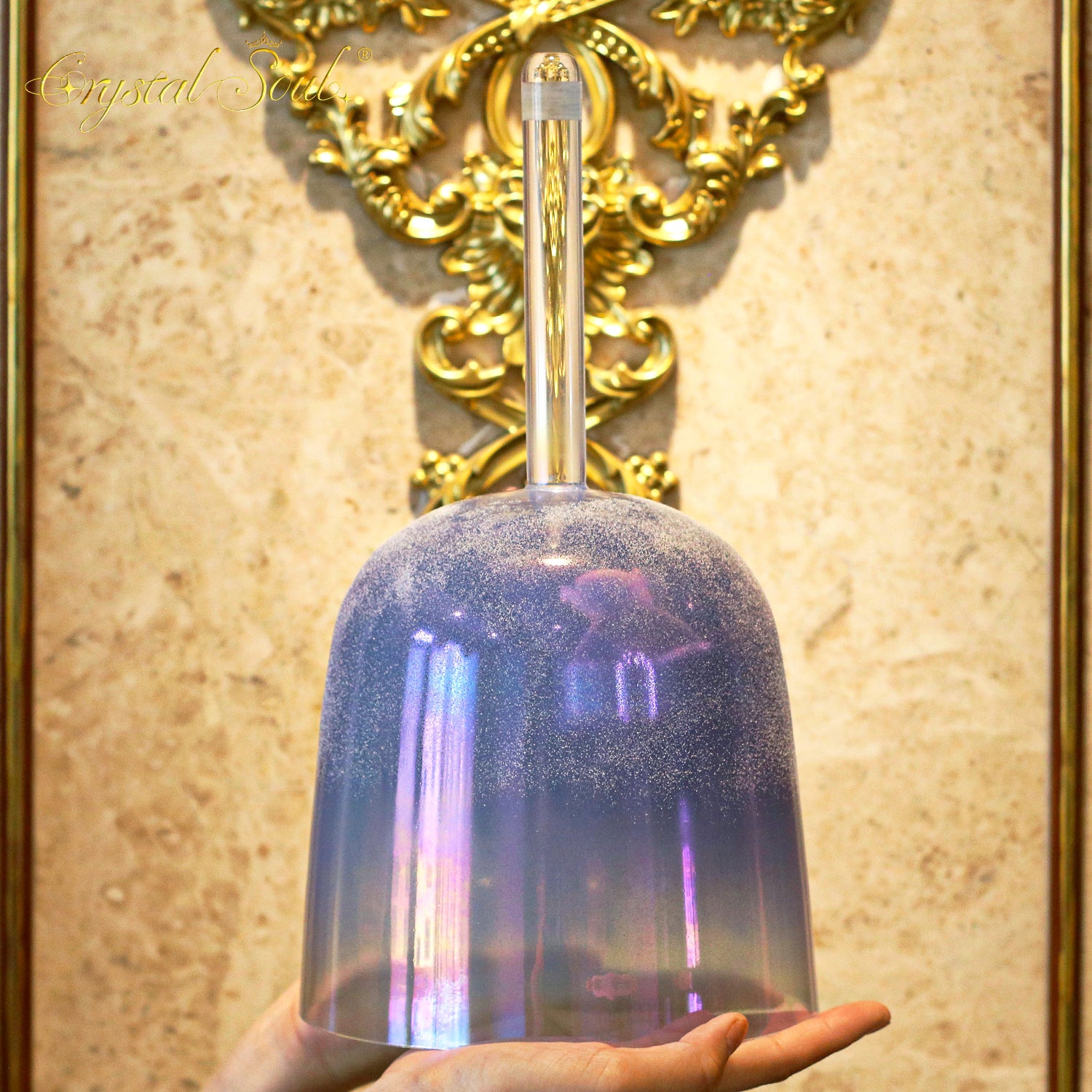 Crystal Soul NEW Design Crystal Sand Surrounding Indigo Aurora Handle Alchemy Crystal Bowl