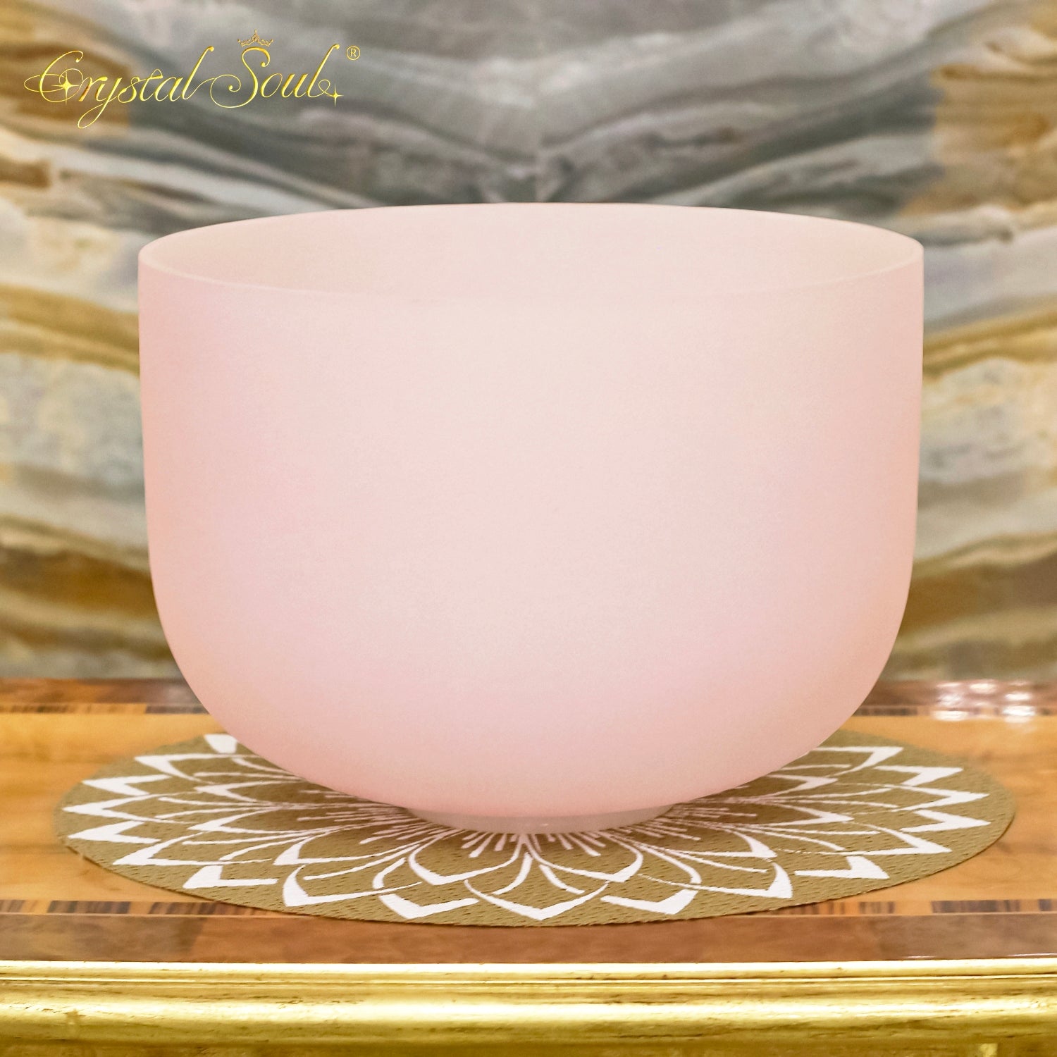 Crystal Soul Macaron Pink Frosted Crystal Singing Bowl