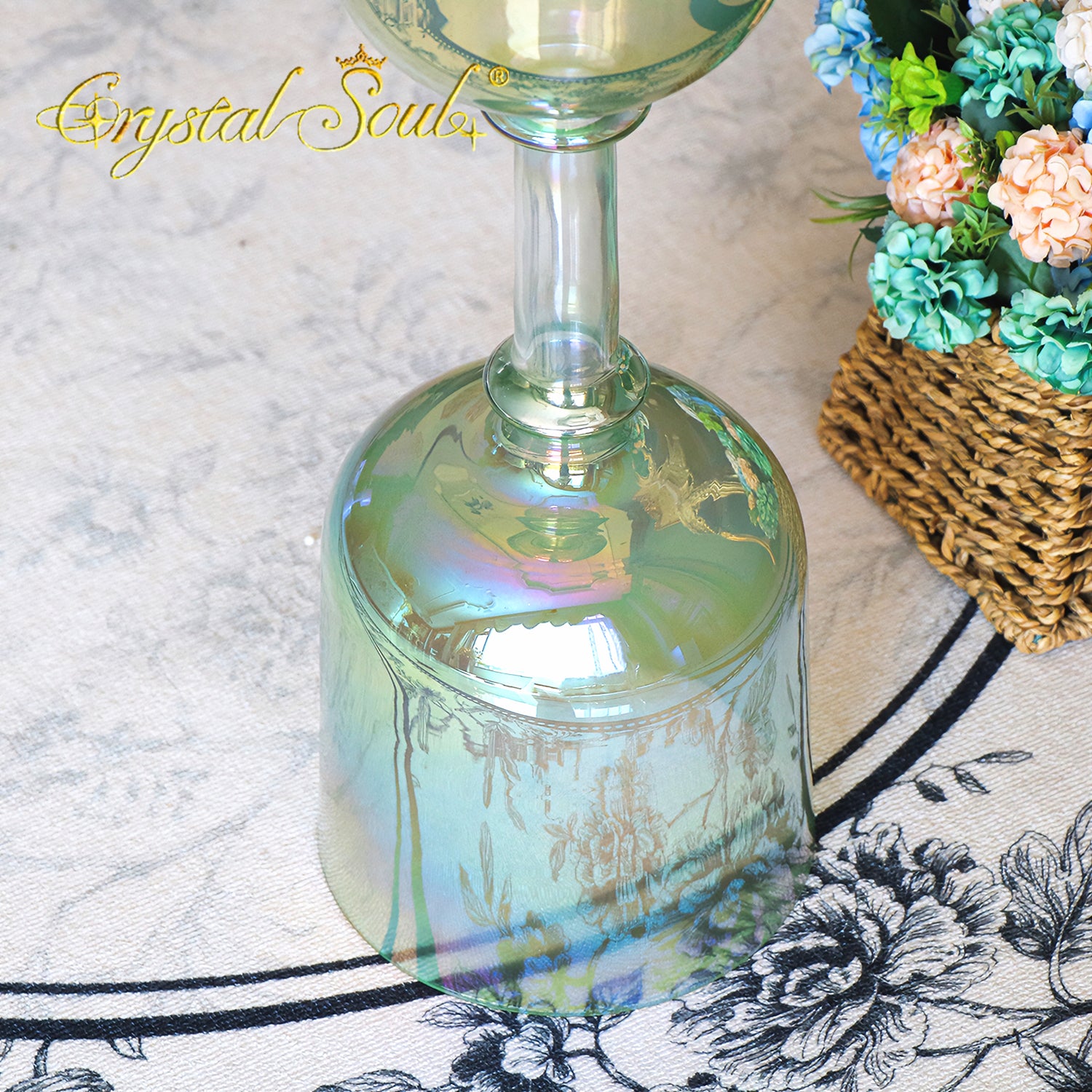 Crystal Soul Green Aurora Double-Headed Holy Chalice Alchemy Crystal Bowl