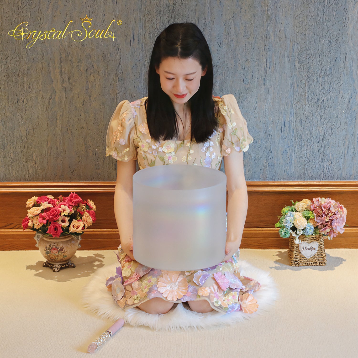 Crystal Soul 12" Flat-Bottomed Frosted Moonlight Alchemy Crystal Bowl