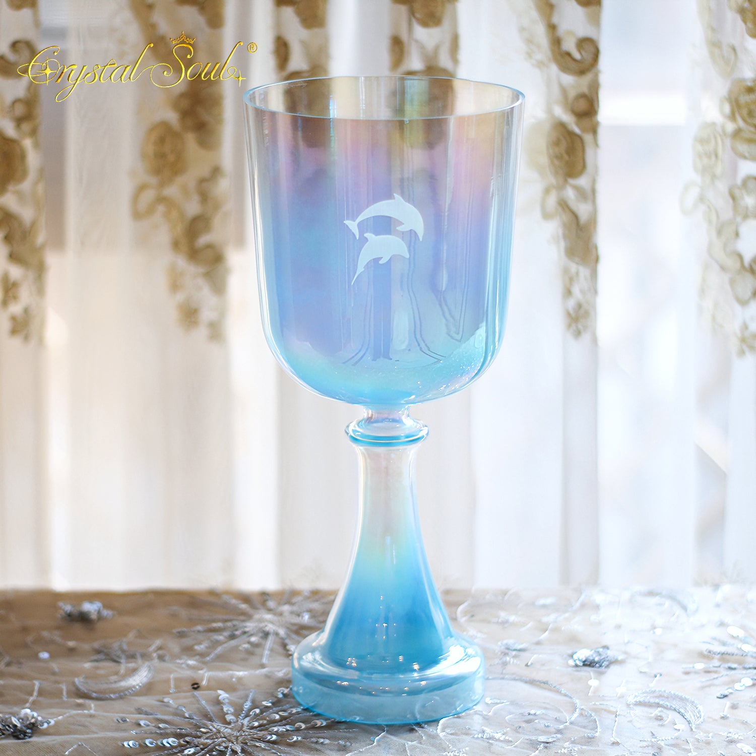 Crystal Soul High Quality Custom Engraved Sky Blue Holy Grail Alchemy Crystal Bowl